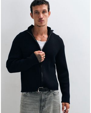 Weekday Cardigan mit reißverschluss und rippstruktur - Blau