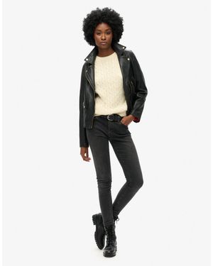 Superdry Pull col roulé en maille torsadée souple - naturel - Blanc