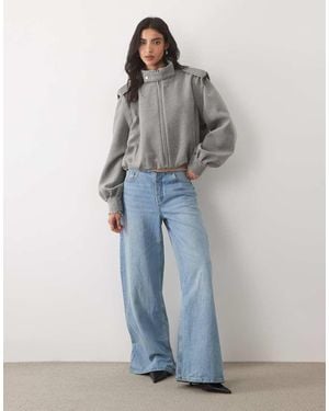 Noughts & Kisses Wool Blend High Neck Collar Detail Jacket - Blue