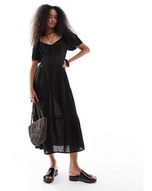 Wednesday's Girl Milkmaid Tiered Linen Blend Midi Dress - White