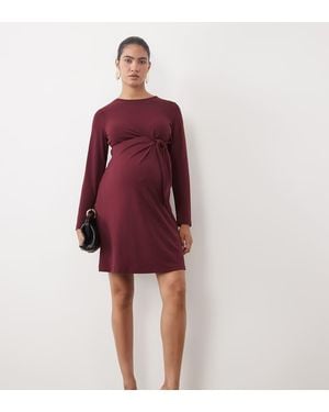 Vero Moda Long Sleeve Ruched Detail Jersey Midi Dress - Red