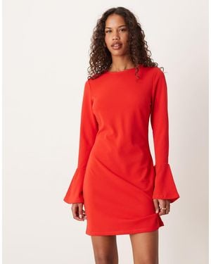 Vila Satin Fluted Sleeve Mini Dress - Red