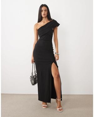 Vesper Bengaline Off-shoulder Foldover Maxi Dress - Black