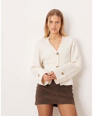Gina Tricot Long Sleeve Knitted Sculptured Cardigan - Natural