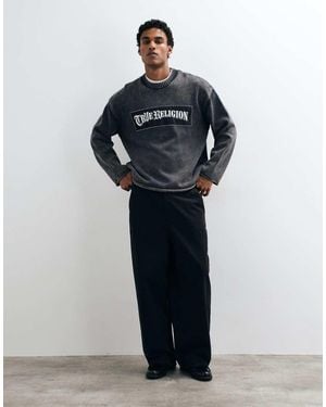 TRUE RELIGION Denim Applique Crewneck Knitted Jumper - Blue