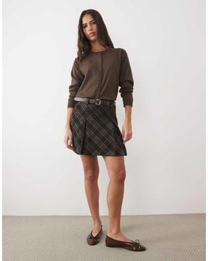 New Look Minigonna A Quadri Spazzolata Con Cintura - Marrone