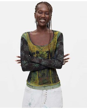 Desigual Printed Long-Sleeve T-Shirt, Polyester - Black