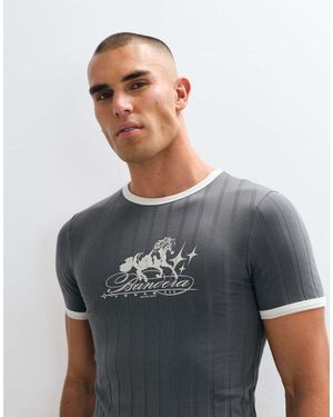ASOS T-Shirt Muscle Fit Con Grafica Di Cavallo - Grigio