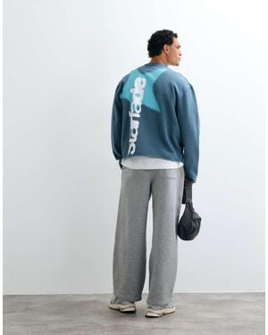 ASOS Sudadera Lavada Con Estampado, Bordes Sin Rematar Y Costuras Vistas En - Azul