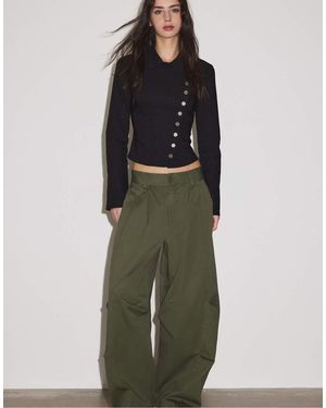 Stradivarius Button-up Crossover Shirt - Green