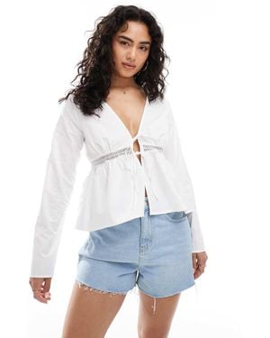 Miss Selfridge Tie Front Crinkle Top - White