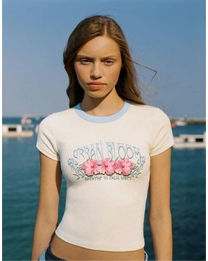 Pull&Bear Floral Graphic T-shirt - Blue
