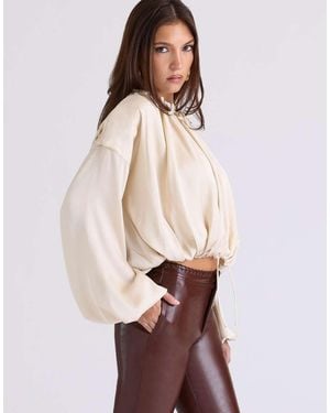 House Of Cb Talia Satin Open Front Blouse - Natural