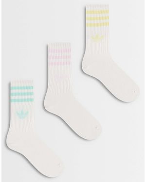 adidas Originals 3 Pack Three Stripe Crew Socks - Natural