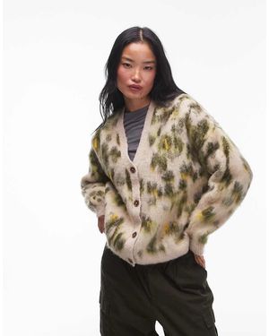 TOPSHOP Knitted Brushed Abstract Animal Oversized Cardi - Multicolour