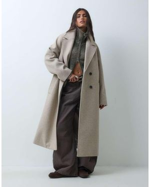 ASOS Abrigo Largo De Doble Botonadura En -Neutro - Gris