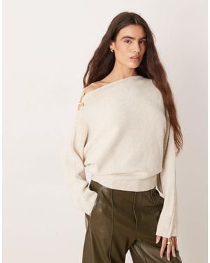 Mango Wool Mix Asymmetric Sweater With Hardware Detail - Natural