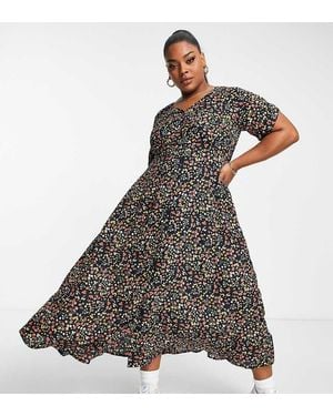 Yours Ruched Sleeve Midi Dress - Black