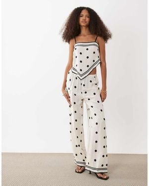 River Island Polka Dot Wide Leg Trouser Co-Ord - White