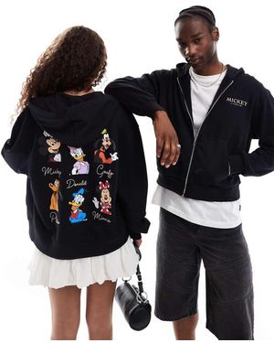 ASOS Disney Unisex Oversized Zip Through Hoodie With Mickey Mouse & Friends Prints - Black