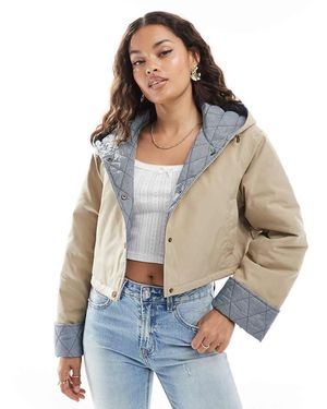 ASOS Asos Design Hooded Petite Cropped Jacket With Gingham Lining - Grey