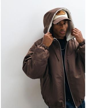 ASOS Nylon Bomber With Borg Trip On Hood - Black