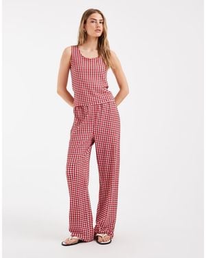 Pieces High Waisted Gingham Trousers - Red