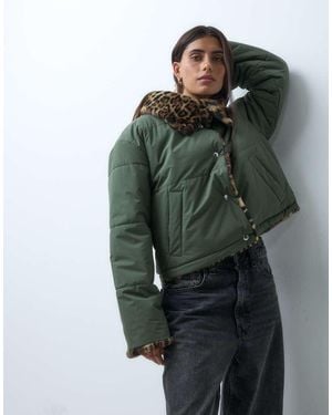 Noisy May Reversible Jacket With Oversized Collar - Green