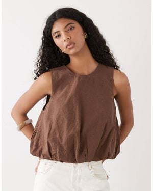 Monki Linen Blend Bubble Top - Brown