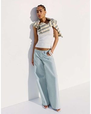 Bershka Stripe Straight-leg Trousers - Blue
