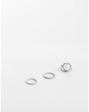 ASOS 3 Pack Faux Pearl And Twisted Band Ring - White