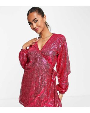 In The Style Exclusive Sequin Wrap Detail Mini Dress - Red