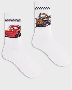 ASOS Pack De 2 Pares De Calcetines Blancos Con Diseño Gráfico De "Cars" De Disney De