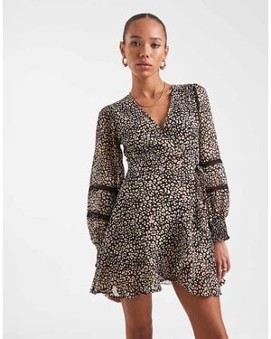 Wednesday's Girl Wrap Detail Smudge Leopard Print Mini Dress - Brown