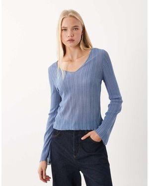 Mango Teen V Neck Lightweight Knit Top - Blue