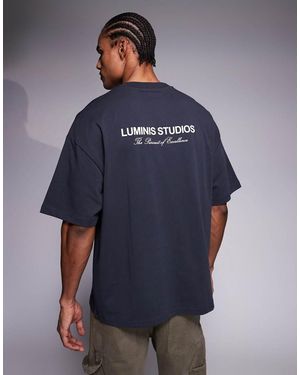 River Island Luminis Studios Back Print Oversized T-shirt - Blue
