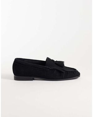 ASOS Penny Loafers With Fringing And Ruched Apron - Black