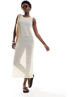 Pieces Vestito Lungo Stile Copricostume Crema Traforato - Bianco