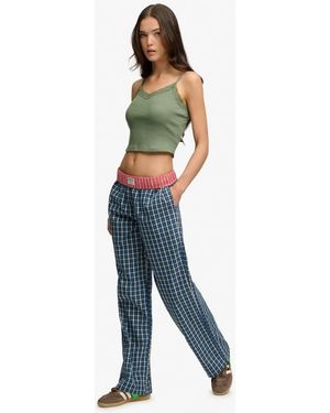 Superdry Mini Check Cotton Trousers - Blue