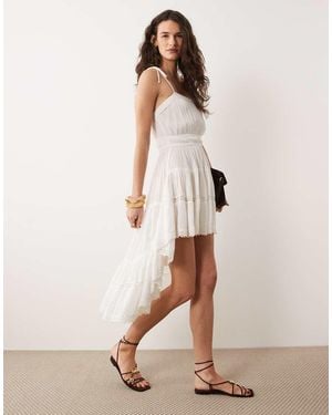 Miss Selfridge High Low Lace Trim Maxi Dress - Natural