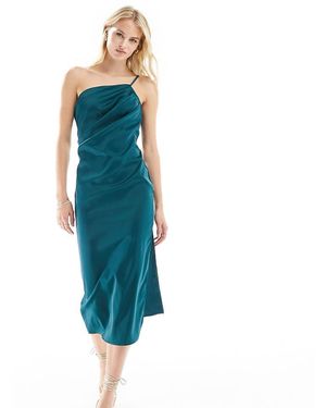 In The Style Tall Satijnen Midi Jurk Met Blote Schouder En Smalle Bandjes - Blauw
