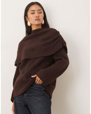 Pretty Lavish Ruimvallende Gebreide Trui Met Brede Kraag - Bruin