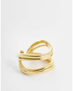 ASOS Waterproof Stainless Steel Ring With Double Wave Design - Metallic