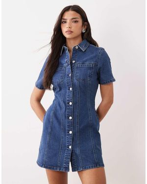 ASOS Denim Fitted Shirt Mini Dress - Blue