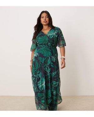 Hope & Ivy Plus Flutter Sleeve Maxi Wrap Dress - Green