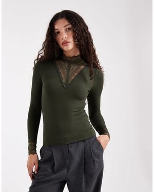 ONLY Long Sleeve Lace Insert Top - Black