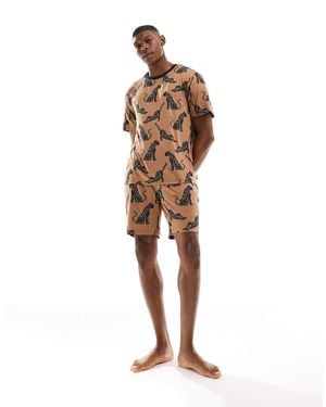 Chelsea Peers X The Wellness Project Jaguar Short Pyjama Set - Brown