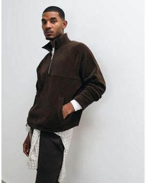 ASOS Sudadera Holgada Con Cremallera De Cuarto Y Textura Acanalada En - Negro
