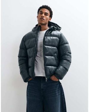 Threadbare High Shine Hooded Puffer Jacket - Blue
