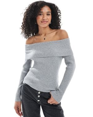 ONLY Off Shoulder Knitted Sweater - Gray